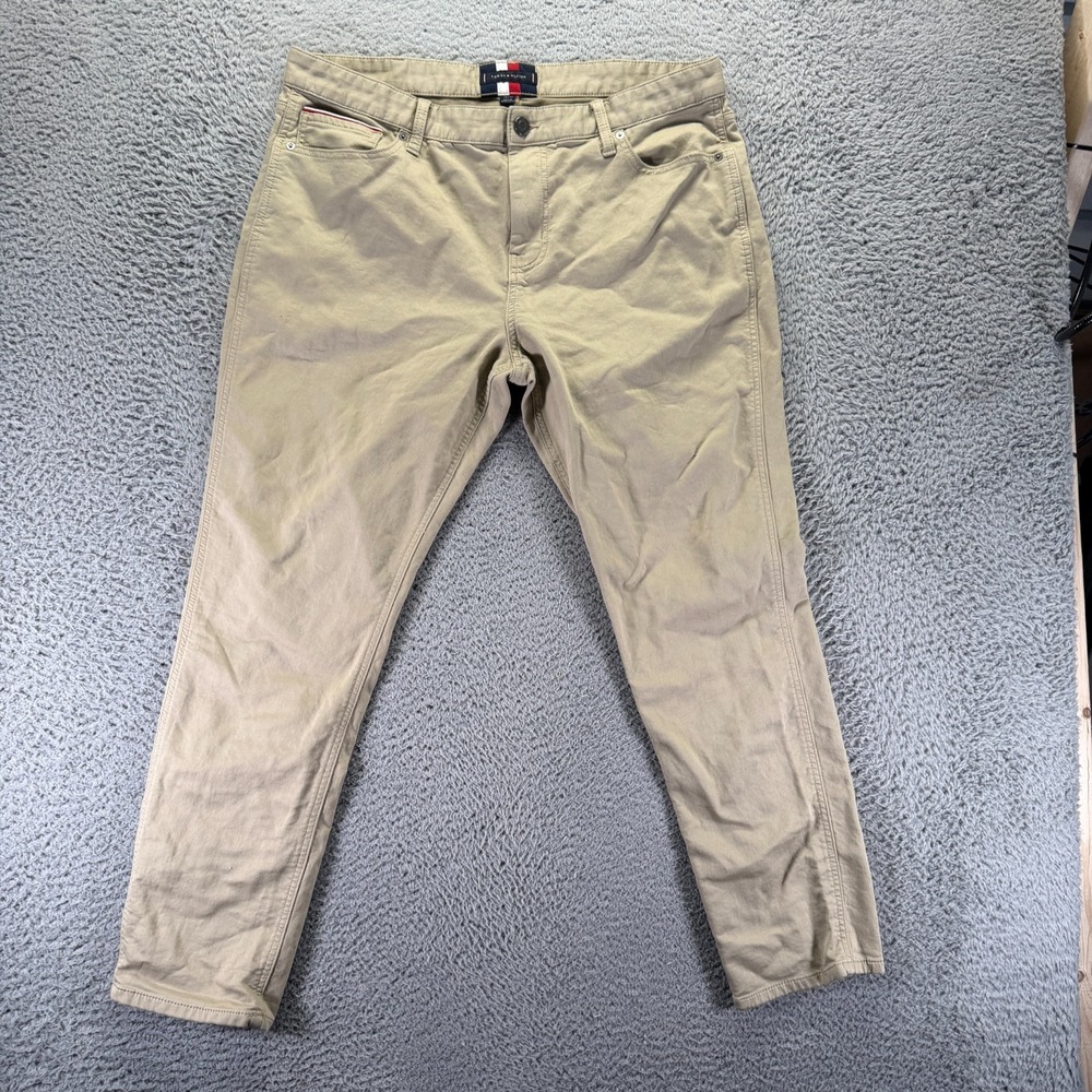 Tommy Hilfiger Pant Mens 38x30 Beige Cotton Chino Straight Preppy Career Stretch